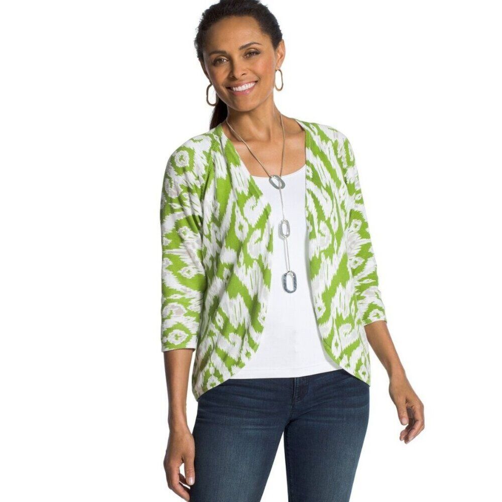 Chico's Tianna Ikat Burnout Cardigan Size 1 (8) Long Sleeve